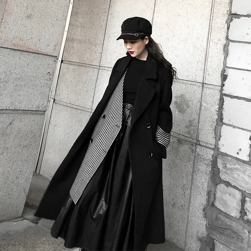 LANMREM 2020 новое осеннее и зимнее женское Шерстяное Пальто с отстрочкой