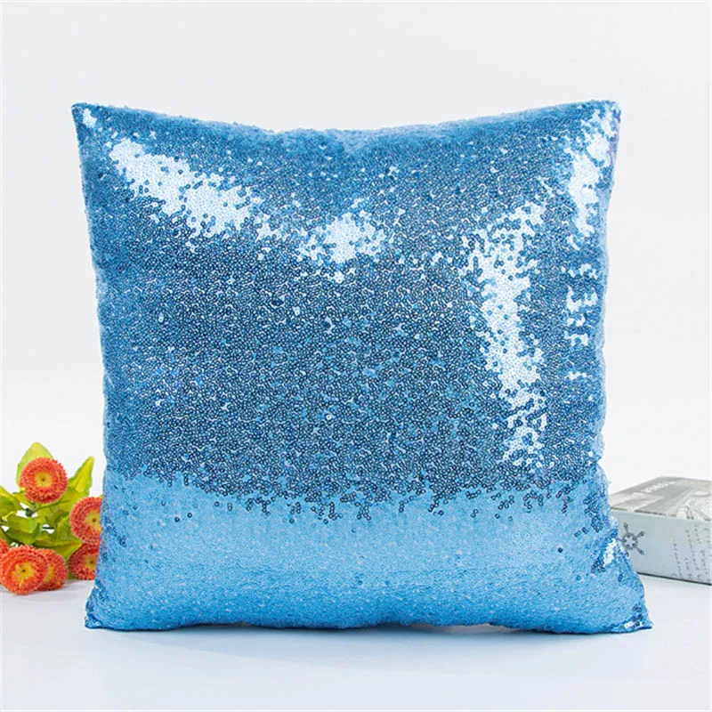 Skyblue 40*40 см блестки пайетки однотонный Атлас серебро подушка для дивана кровати домашний Декор автомобиля хлопковая подушка для дивана чехол - Цвет: Skyblue