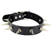 stainless steel black spike choker belt collar women pu leather choker necklace pendant for women club chockers gothic jewelry