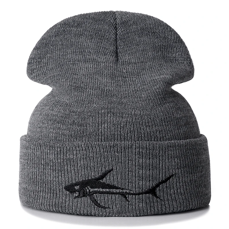 1 шт шапка Большая акула вышивка повседневное женская мужская теплая вязаная