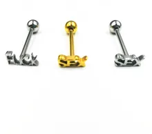 1PC Surgical Steel KISS Letter Tongue Rings Punk Style Hypoallergenic Piercing Tongue Barbells Piercing Body Jewelry 16g