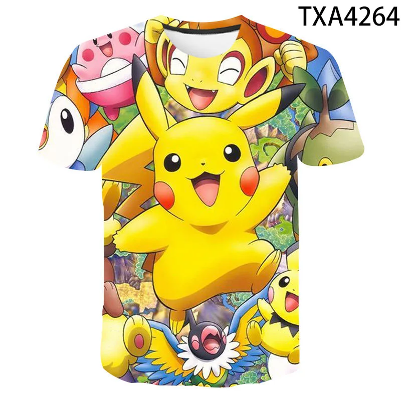 

Новинка 2021, летняя детская одежда для мальчиков Pokemon-Pikαchu с круглым вырезом, Детская футболка с коротким рукавом, топ, трендовая футболка с 3D ...