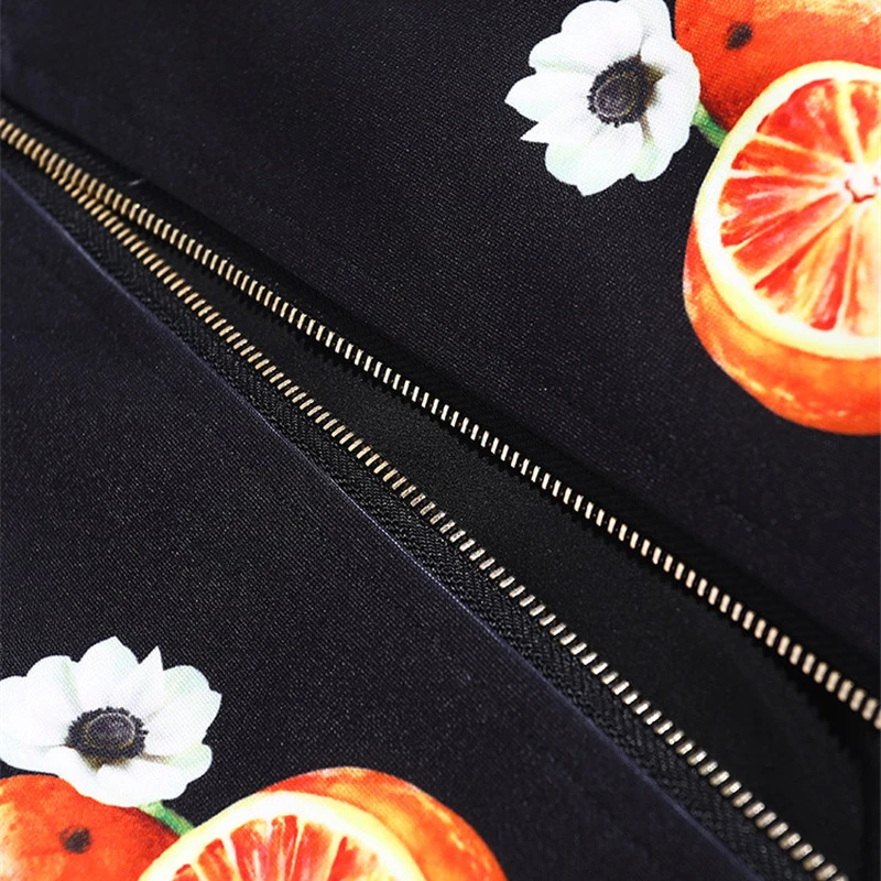 

2021 Spring Fashion Runway Two Piece Outfit Women Full Sleeve Fruit Print Short Jacket and Skirt Suit Matching Set Vintage