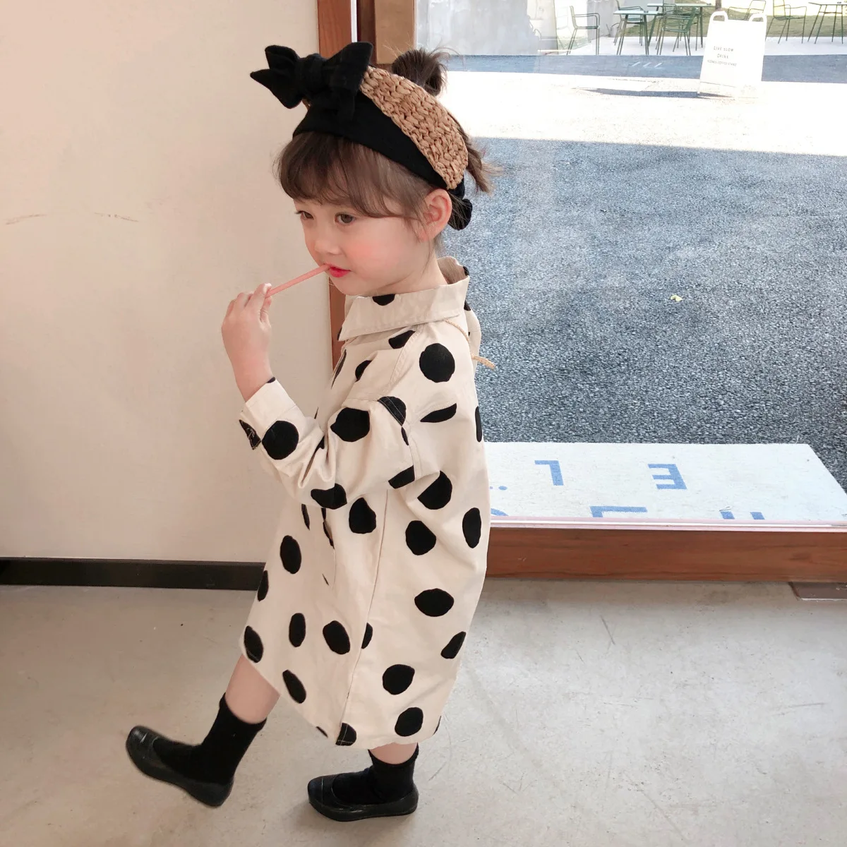 

Fashion Girl Long Shirt Kids Clothes Autumn Long Sleeve Turn Down Collar Polka Dot Dresses Baby Girls Shirts Children Clothing