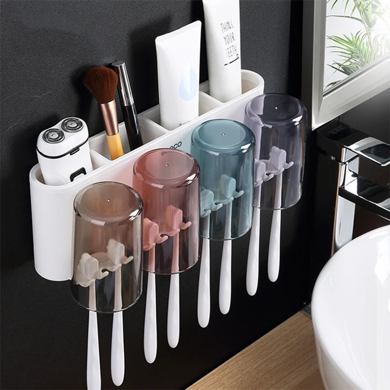 New Bathroom Accessories Organizer Set Toothbrush Holder Multifunction Household Storage Rack Wall Mount Toothpaste Squeezer | Дом и сад