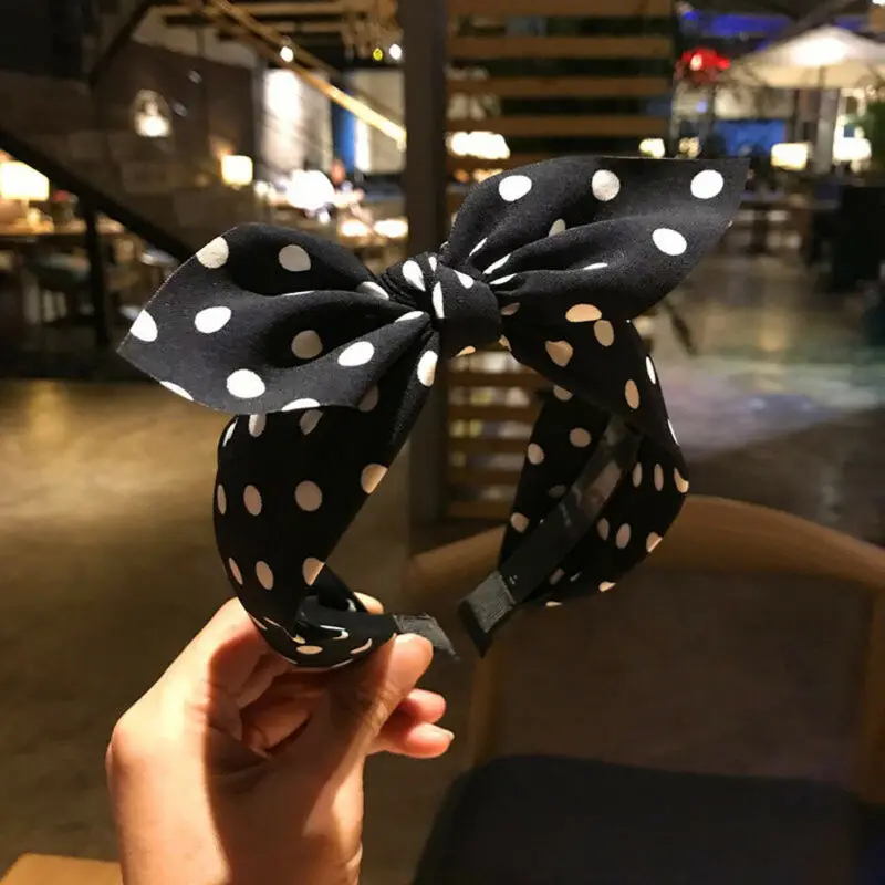 Повязка на голову женская с принтом в горошек Модный ободок перехлёстом и бантом
