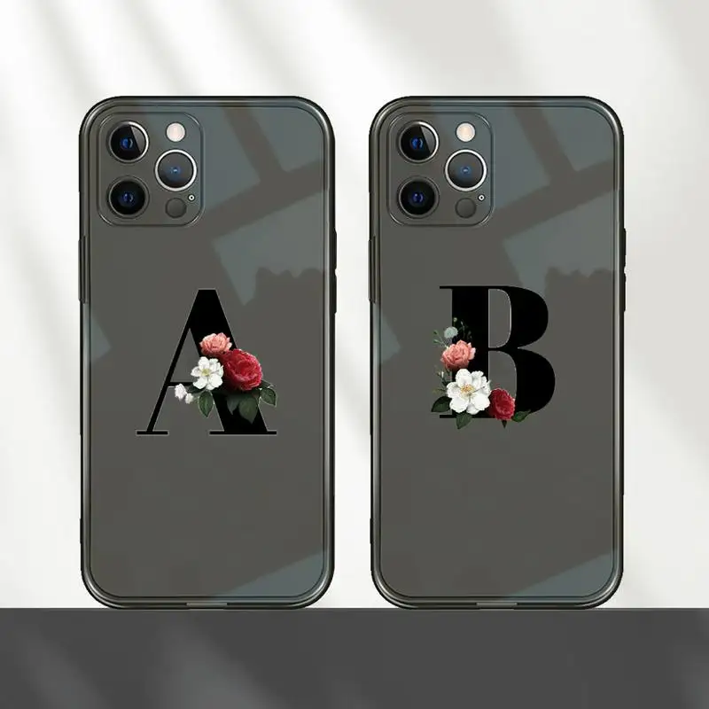 

Alphabet Letter Phone Case For iPhone 12 11 8 7 mini pro X XS XR MAX Plus Black Transparent Cover