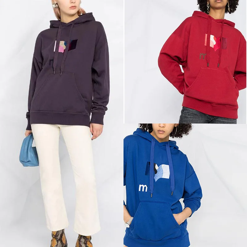 

2021 Early Spring Women Hoodie Letter Contrast LOGO Embroidered Sweatshirt Fashion Casual Loose Multicolor Sports Hoodie Women