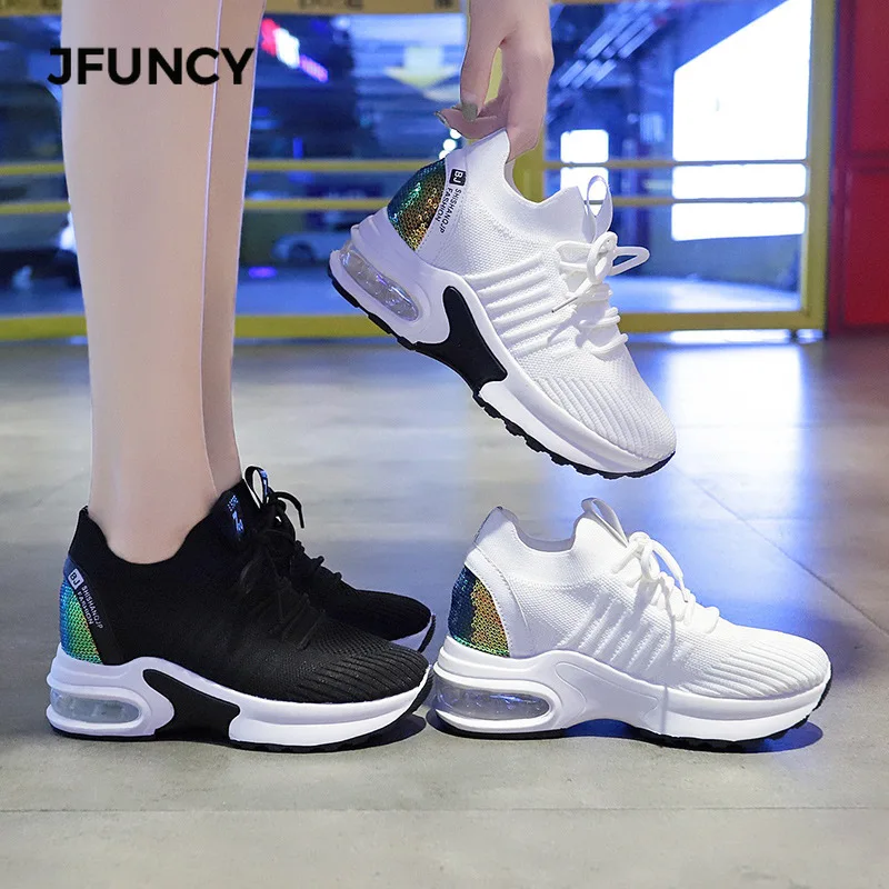 

JFUNCY Women's Sneakers Casual Shoe Sofe Platform Internal Increase Comfy Woman Vulcanize Shoes Slope Heel Women Sneaker
