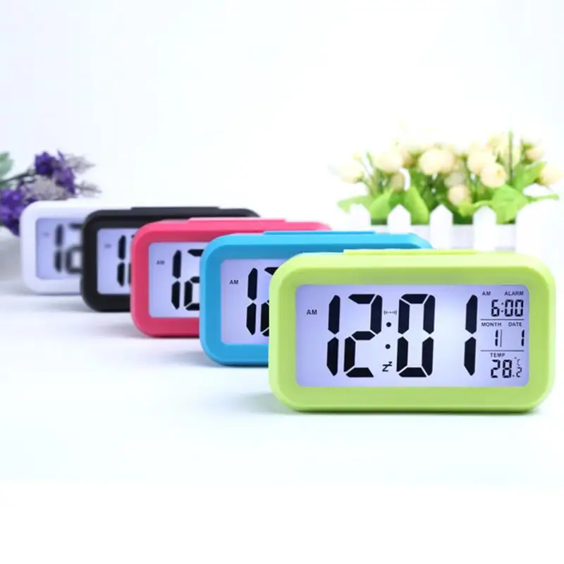 Smart Sensor Nightlight Digital Alarm Clock with Temperature Thermometer Calendar,Silent Desk Table Clock LX8632