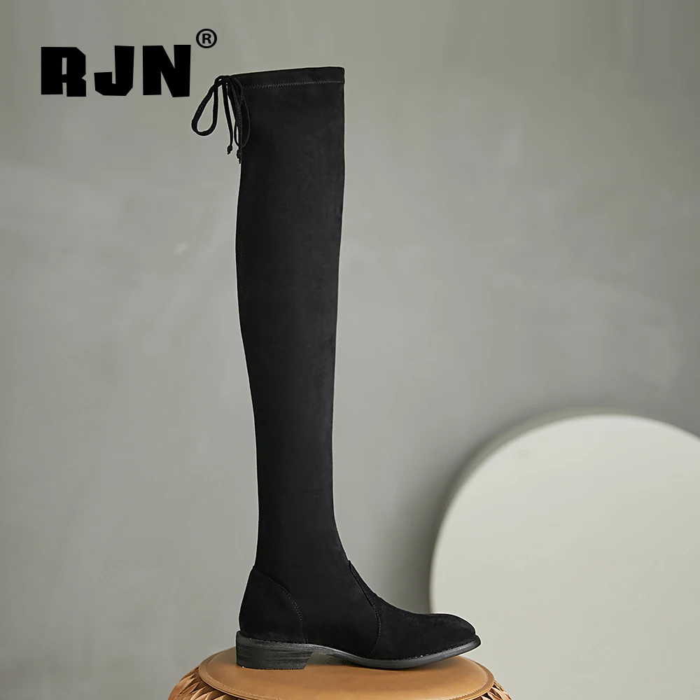 

RJN High Boots For Women Over-the-knee Long Suede Elastic Boots Ladies Warm Fashion Classic Winter Walking Women's Shoes RO440