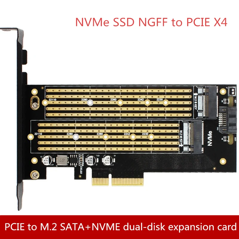 

Карта-адаптер M.2 NVMe SSD NGFF к PCIE X4, адаптер PCIE к M.2 SATA + NVME, плата расширения двойного диска, поддерживает интерфейс M Key plus B