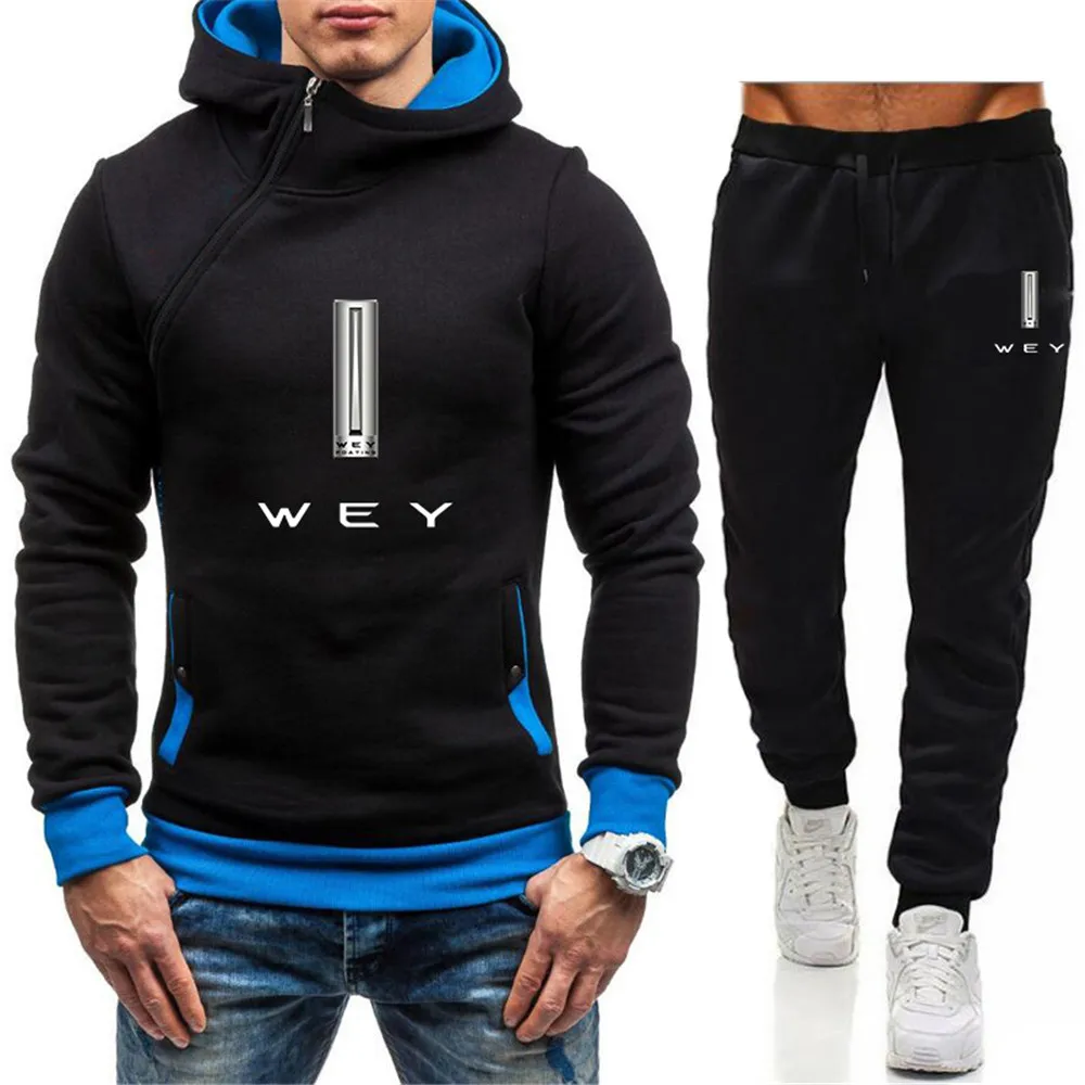

Мужская спортивная одежда WEY с логотипом автомобиля, индивидуальный свитер с Диагональной молнией и брюки для отдыха, фитнеса, бега, осень ...