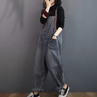 oversize women long overalls jeans autumn female denim jumpsuit with pockets loose vintage casual ladies rompers