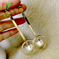 f j4z 2021 new earrings for women designer golden stick drop down simulated plated circle statement earring lady party gifts