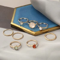 2021 cute woman rings korean fashion gothic accessories simple cold style color eight piece set ring gold jewelry anillos mujer