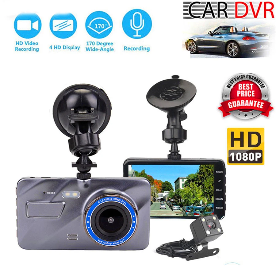 Автомобильный мини видеорегистратор с двумя объективами 4 дюйма парковочная