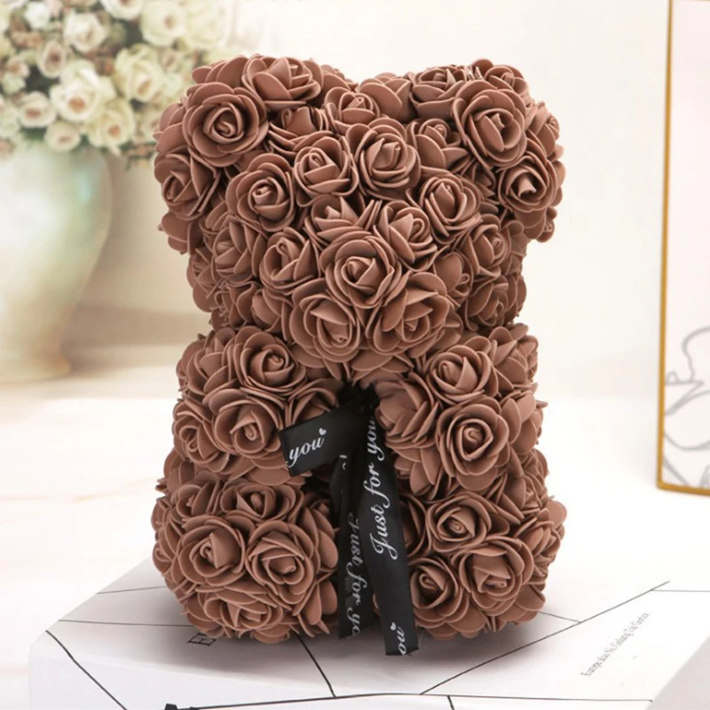 

25cm PE Immortal Rose Bear Foam Flower Valentine's Day Gift Creative Romantic Birthday Christmas Hug Home Office Decor