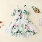 От 1 до 6 лет летнее Повседневное платье-комбинация с цветочным принтом для маленьких девочек, праздничная одежда принцессы, костюм для девочек