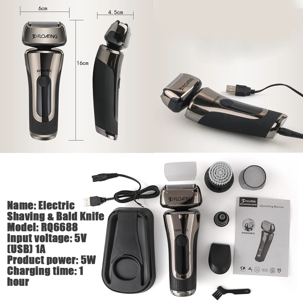 

Washable Multifunctional Electric Shaver, Reciprocating Razor Rechargeable Shaving Head Hair Clipper and Nose Hair Clipper Set