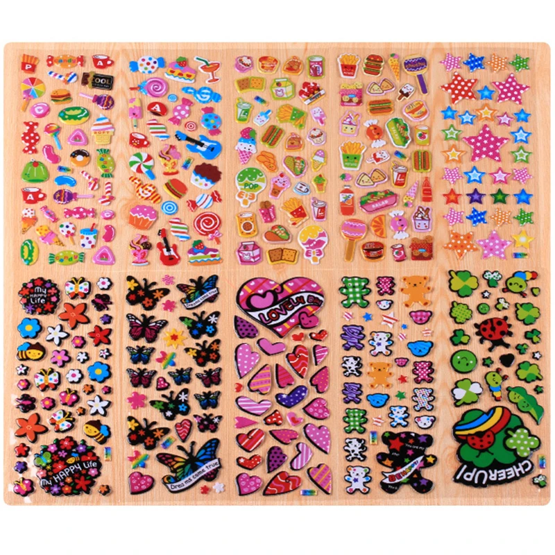 

10Pcs Flower Butterfly DIY Bubble Stickers Cartoon Pegatinas Animal PVC Sticker Scrapbook For Kids Cute Stationery Stickers