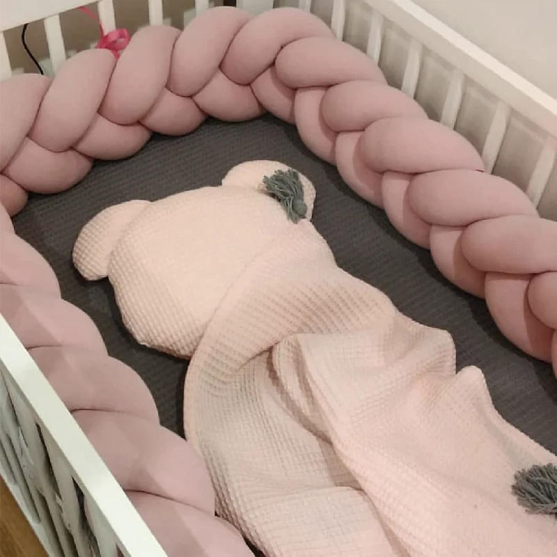 

1M/2M/3M/4M Baby Bed Bumper On the Crib Bedding Set for Newborn Boy Girl Cot Protector Knot Braid Pillow Cushion Room Decor