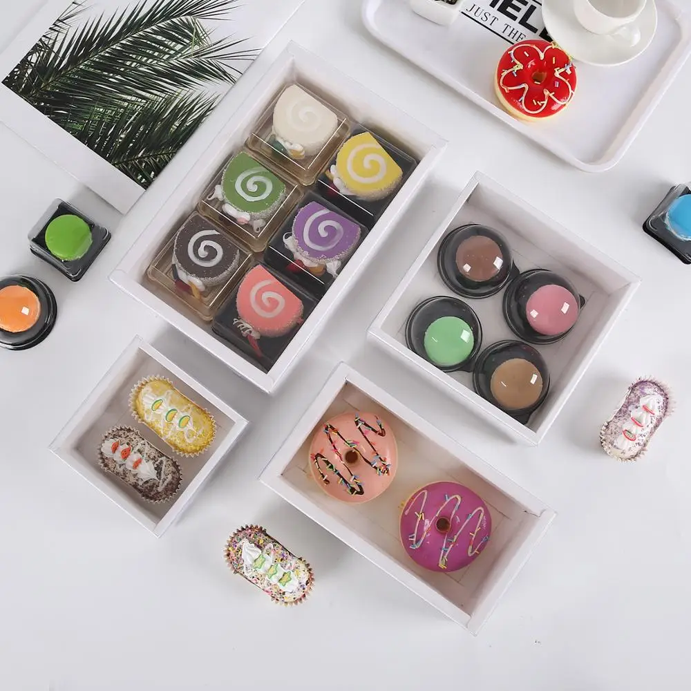 

White Cookie Cake Food Paper Box Carton With Transparent Cover Donut Chocolate Birthday Gift Box For Party Favors 100pcs/lot