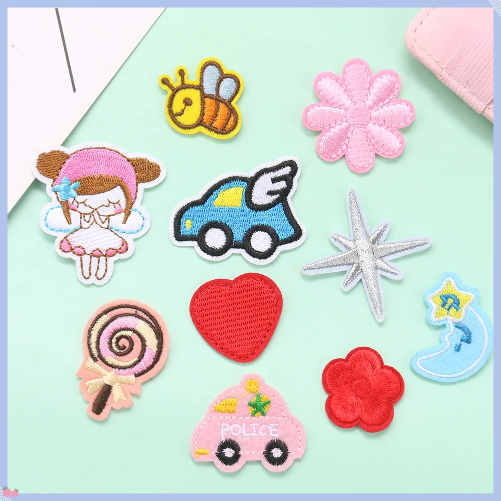 5 шт. мини Мультяшные нашивки вышитая ткань милая девушка красный цветок любовь