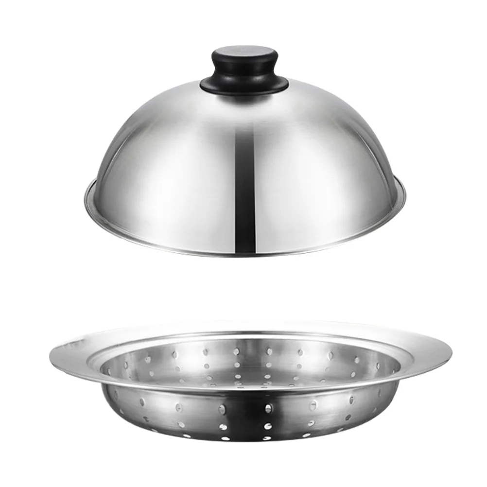 

1Pc Multi-purpose Steaming Cooling Tool Stainless Steel Steamer Plate with Lid (Silver)