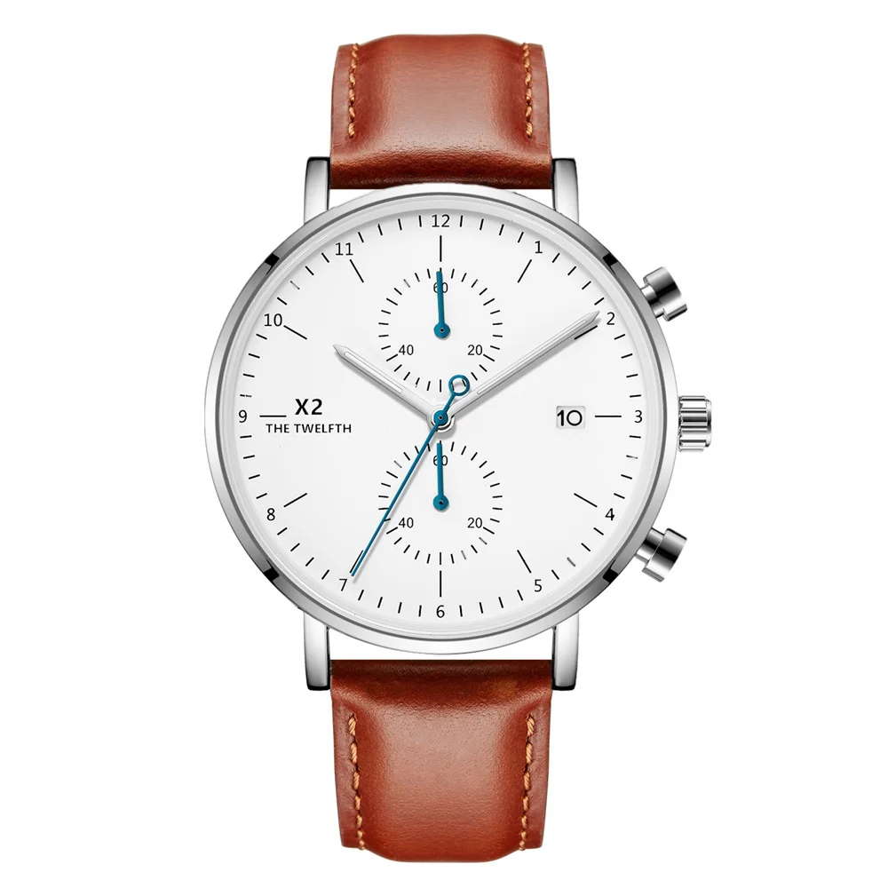 С модным циферблатом календарь Дисплей черным кожаным ремешком Мужские кожаные