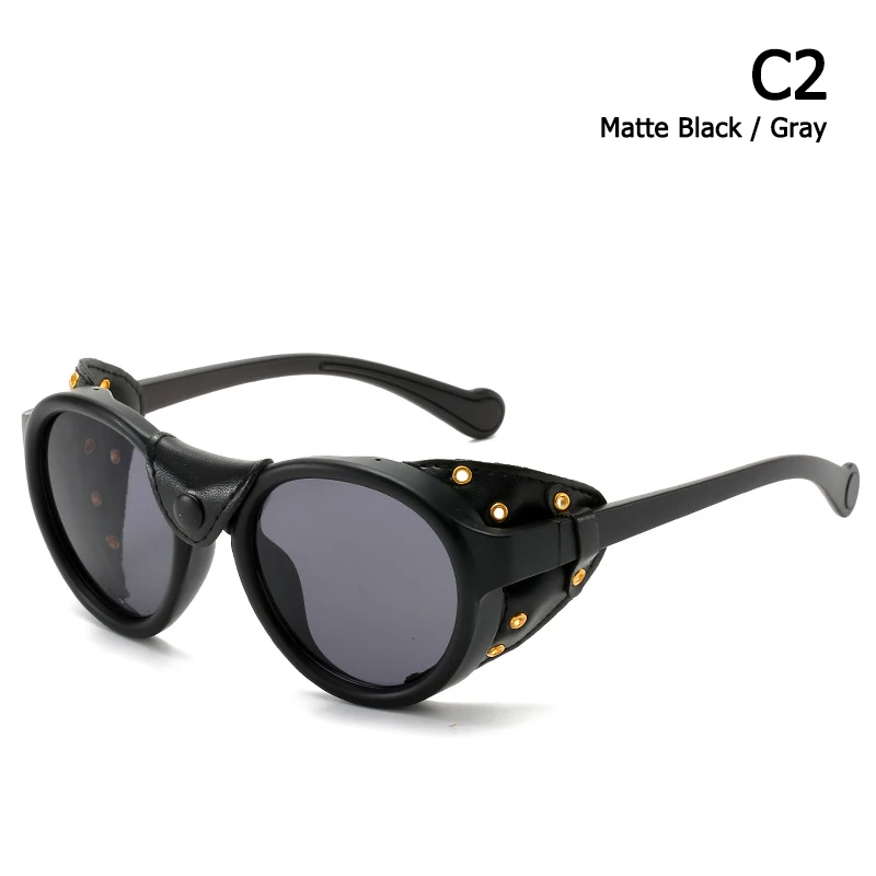 C2 Black Gray JackJad Модные Винтажные поляризационные солнцезащитные очки в стиле стимпанк с кожаным боковым покрытием фирменный дизайн солнцезащитные очки Oculos De Sol0046 - Цвет линз: C2 Black Gray