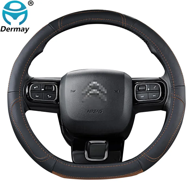 Genuine Leather Steering Wheel Cover for Citroen Berlingo 2018 2019 2020 2021 Cowhide Cubre Volante Auto Accessories | Автомобили и
