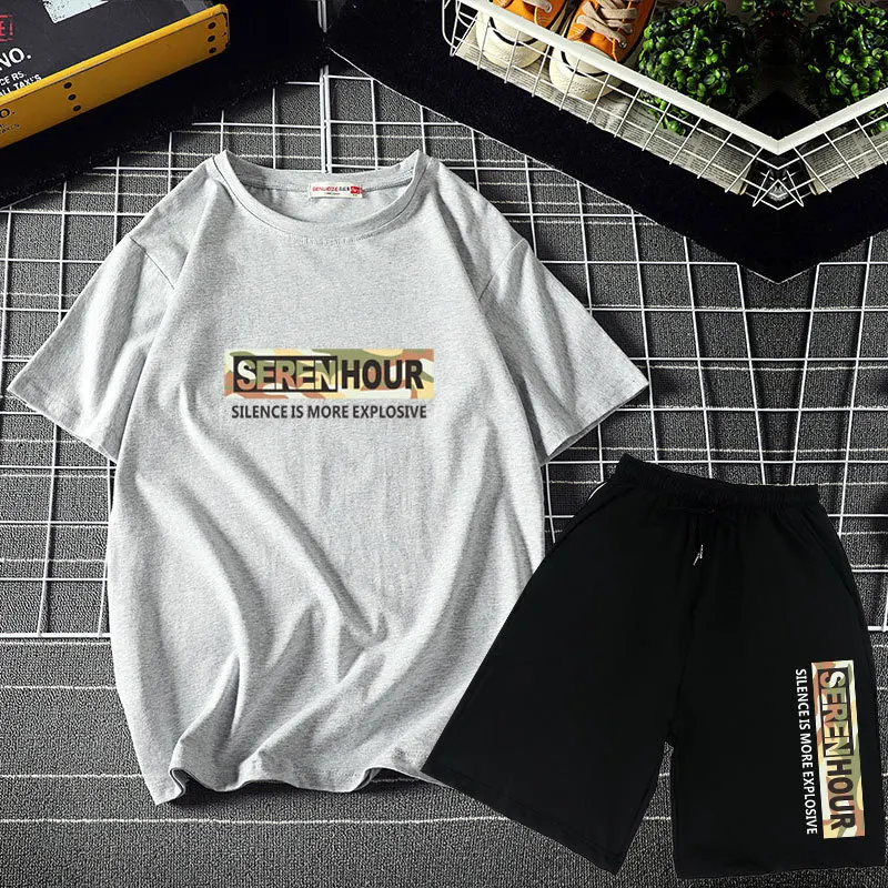 Мужской комплект из 2 предметов Повседневная футболка с надписью и короткие