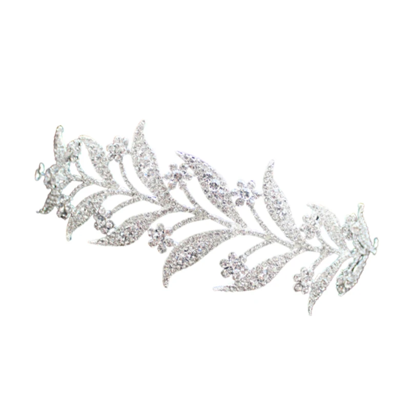 Luxury Silver Color Crystal Leaf Vine Bridal Tiaras Crowns Wedding Hair Accessories Rhinestone Pageant Crown Bride Head Jewelry | Украшения