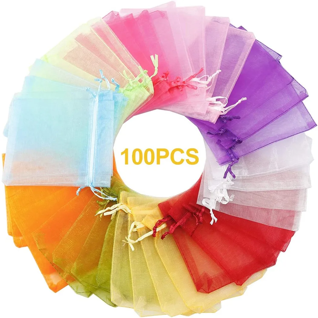 

100 Pcs Candy Bags Jewelry Pouch Gift Bags Wedding Favour Organza For Wedding Party Home Decoration