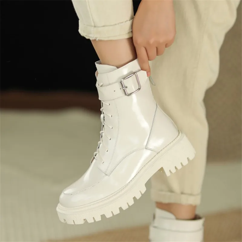 

2021 Genuine Leather Women Boots Fur warm Boots Snow Boots Lace-up Platform Winter Boots white motorcycle boots womem shoes