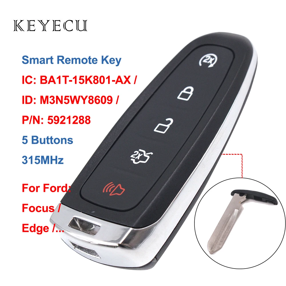 Keyecu Smart дистанционного ключа автомобиля 315 МГц ID46 5 кнопок для Ford Edge, Escape, Expedition, C-max, Телец, M3N5WY8609, BA1T-15K801-AX