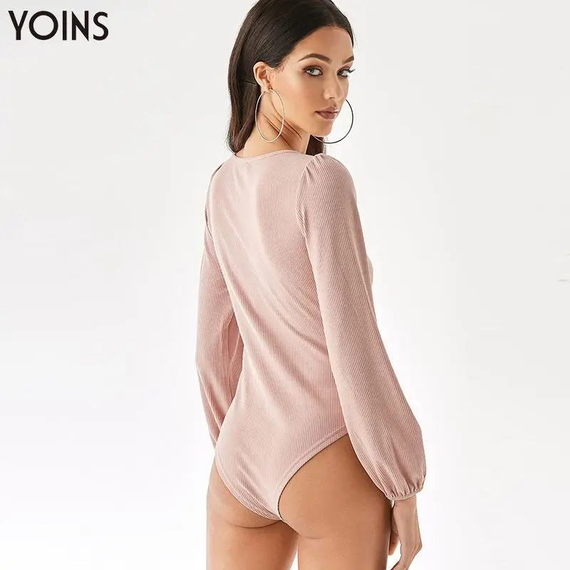 YOINS 2020 осенне-зимние женские боди комбинезоны с квадратным вырезом и завязками