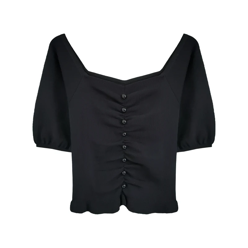 

Summer New Women's All-Match Solid Color Puff Sleeve Short off-Shoulder Top Slim Bottoming Short Sleeve Sweater Fashion