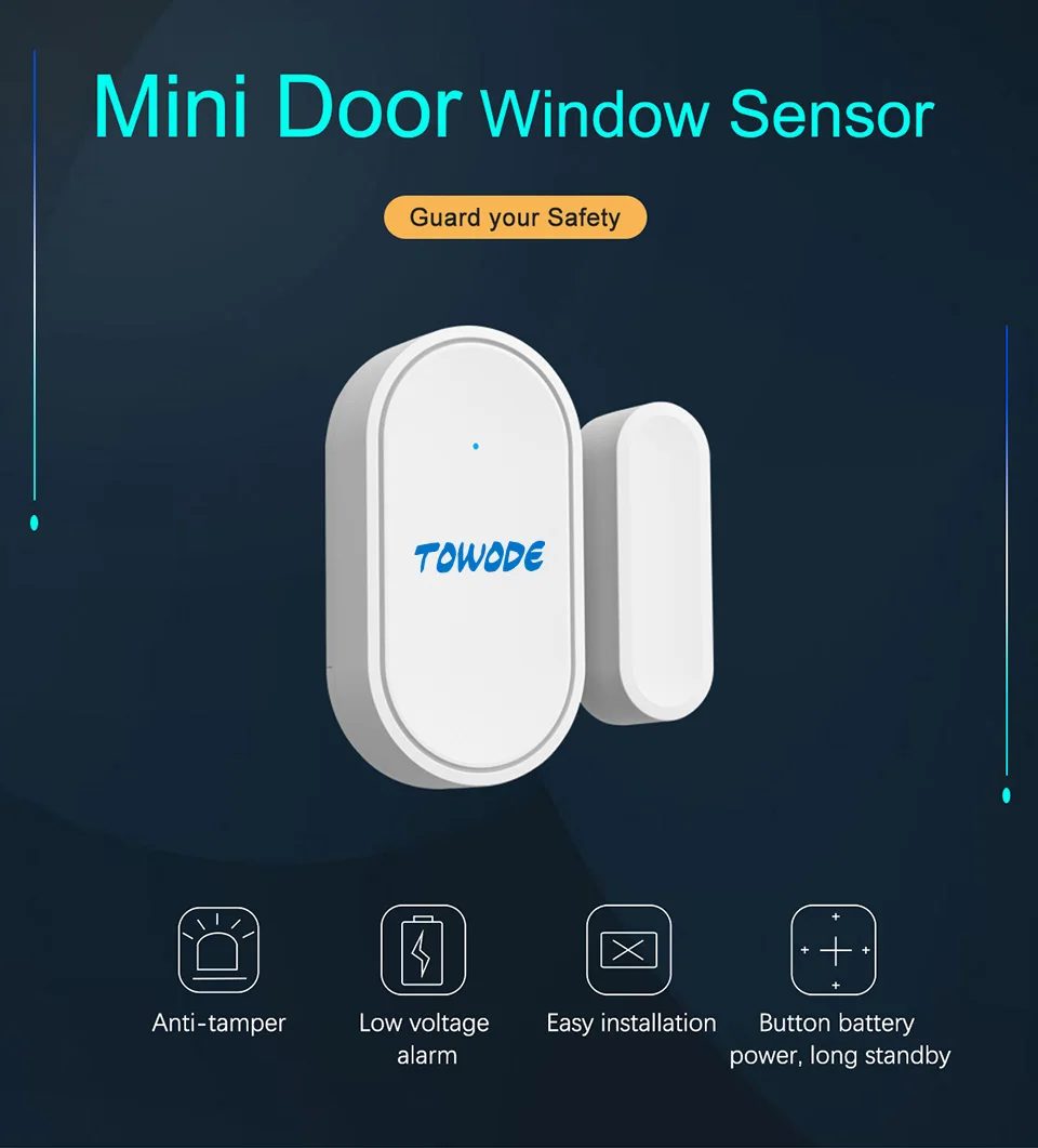 TOWODE Mini Door Sensor Домашняя безопасность Беспроводная сигнализация открытия окна /
