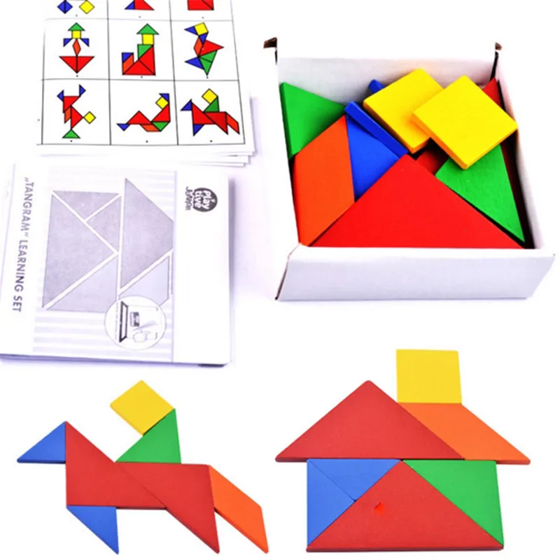 

Wooden 3D Puzzle Jigsaw Tangram Game Montessori Learning Educational Drawing Board Games Toy Gift For Children Brain Teaser Toys