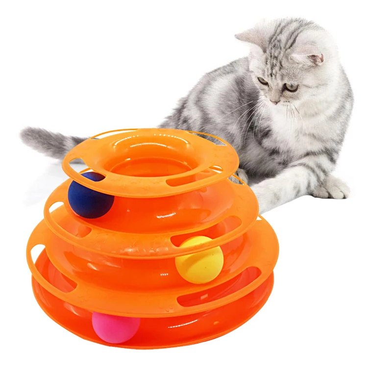 

Pet Three Levels Cat Toy Tower Tracks Disc Cat Intelligence Amusement Triple Disc Cat Toys Ball Training Amusement Plate