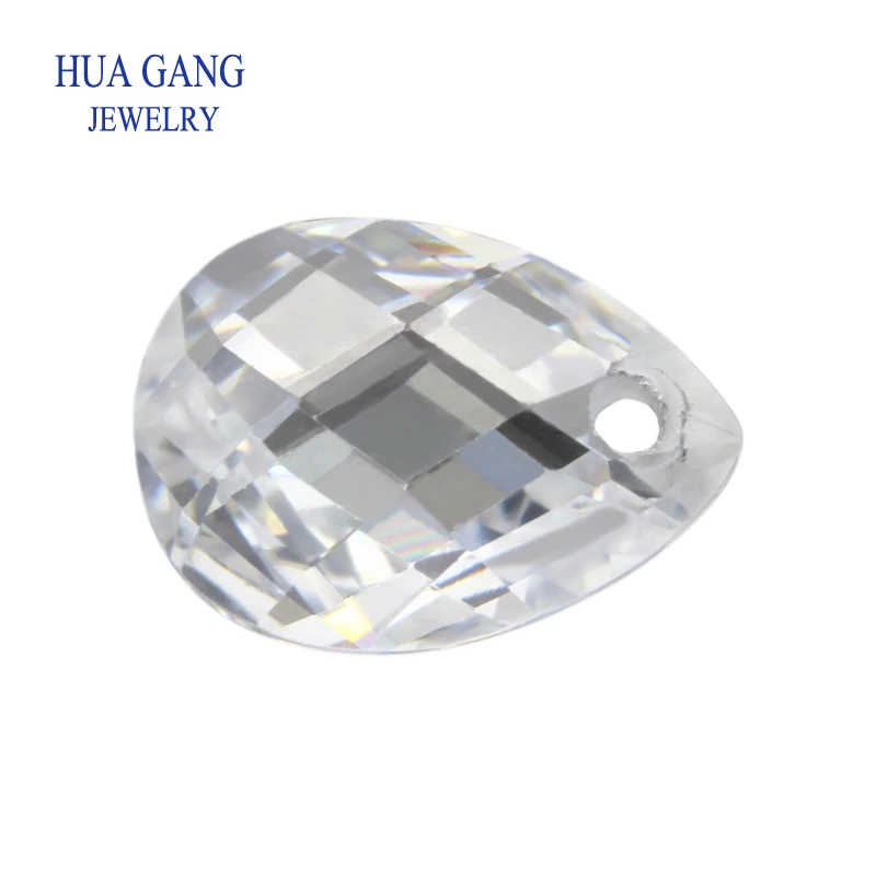 

White CZ Stone Pear Shape Double Checker Board Synthetic Gems Cubic Zirconia With Hole For Jewelry 3x5~13x18mm Free Shipping
