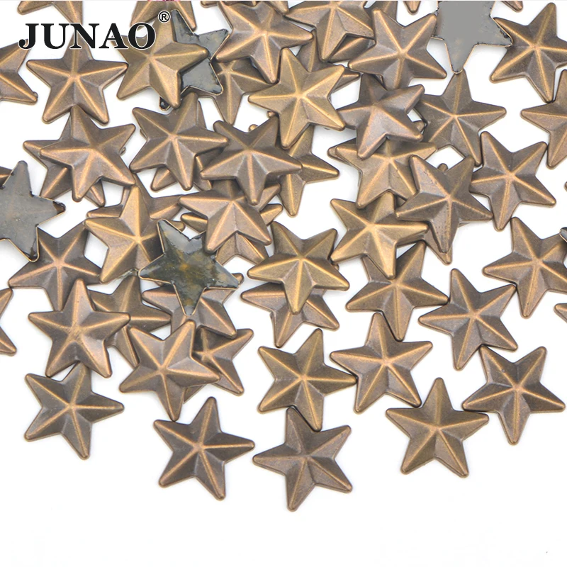 

JUNAO 12mm Bronze Gold Hotfix Star Rhinestone Patches Iron on Transfer Metal Motif Strass Applique For Clothes Crafts