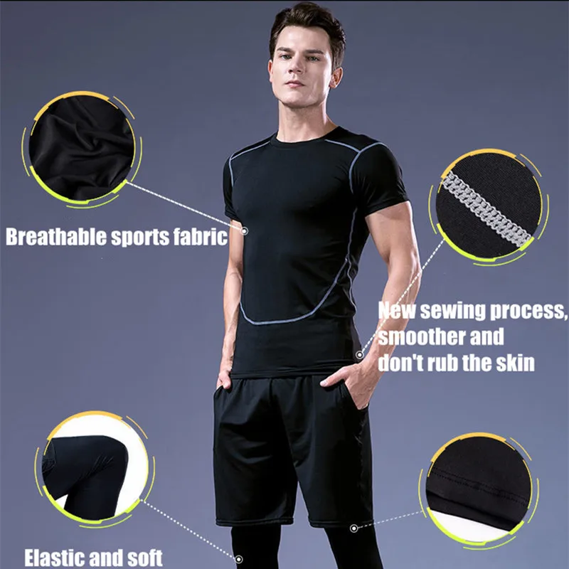 

Men's Tracksuit Vest Sport Suit Gym Fitness Compression Clothes Running Jogging Male Sportwear Exercise Workout Rashguard Tights