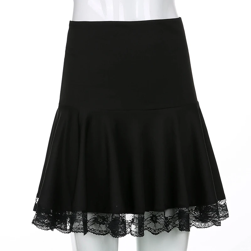 AltGirl Mall Gothic High Wasit Skirt Women Y2k E-girl Lace Patchwork V ...