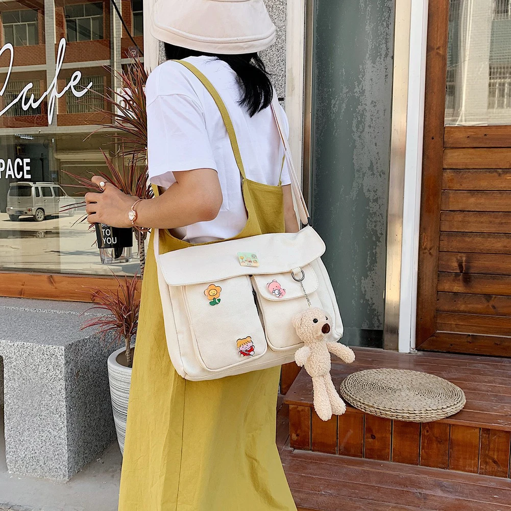 

Preppy Style Collage Student Messenger Bag Girls Canvas Tote Bags For Women 2021 Shoulder Crossbody Bag bolso mujer With Bear