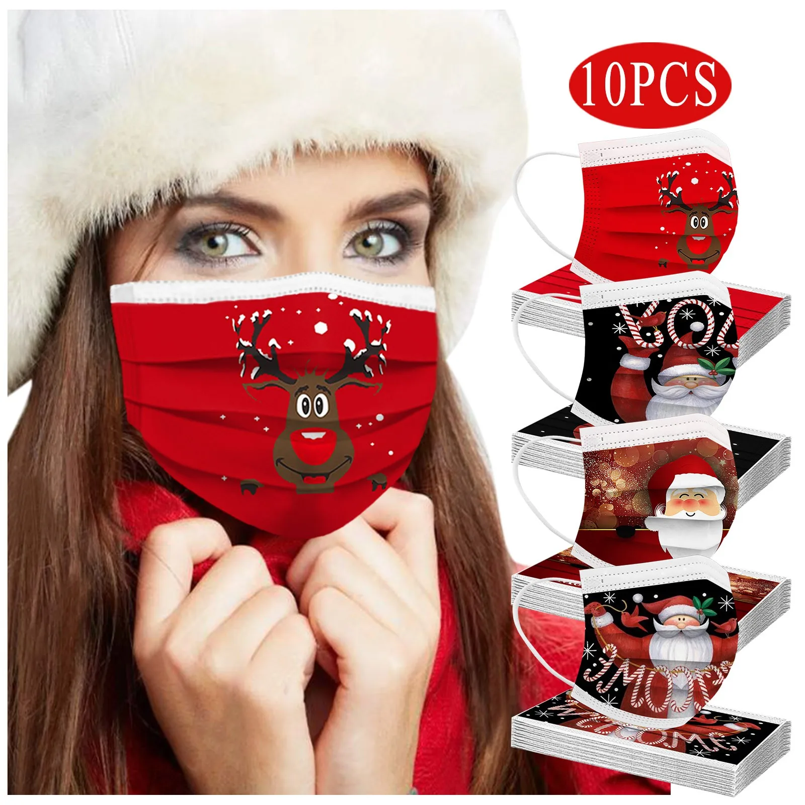 

10PCS Merry Christmas Adults Multi-Prints Breathable 3 -Layer Disposable Mask Cosplay Christmas Disposable Mask EIK Mascarillas