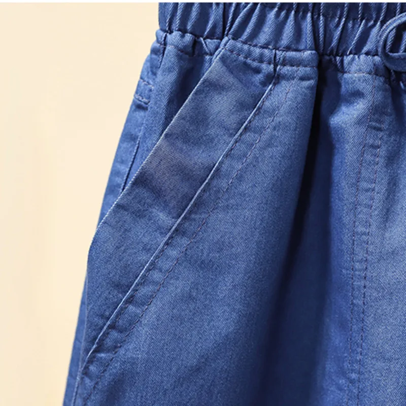 

nkandby Plus Size summer Tencel Denim Shorts Women casual Loose drawstring Elastic Waist Oversize Wide Leg hot Shorts Femme