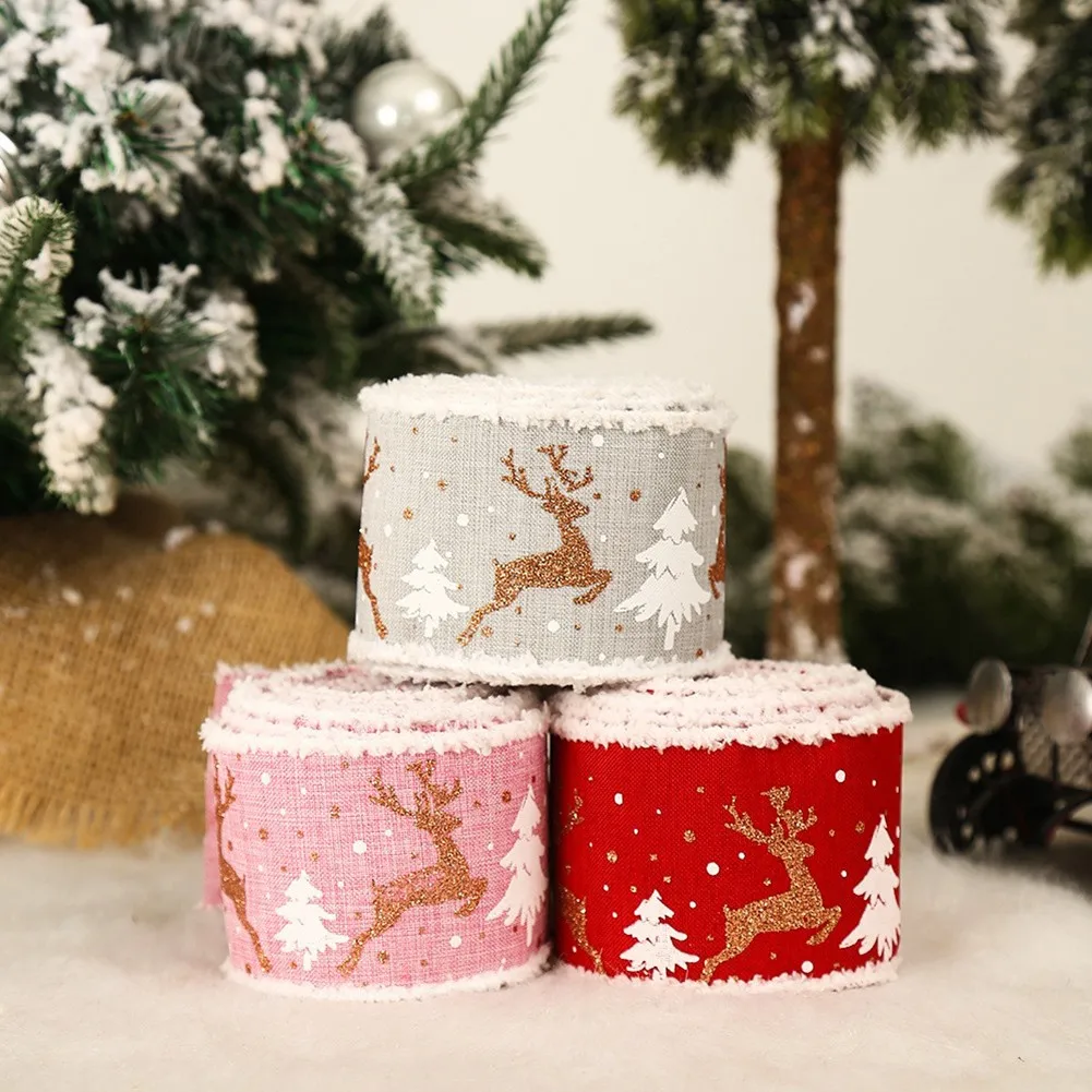 

6.5cm*5m Gift Packaging Ribbon Elk Christmas Ribbon For Wedding Xmas Tree Decoration DIY Ribbon Festival Party Gift Decoration